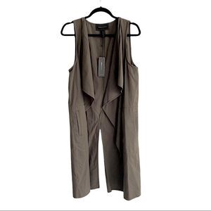 BCBGMAXAZRIA Paige Sleeveless Open Front Long Waterfall Vest Cardigan Green M